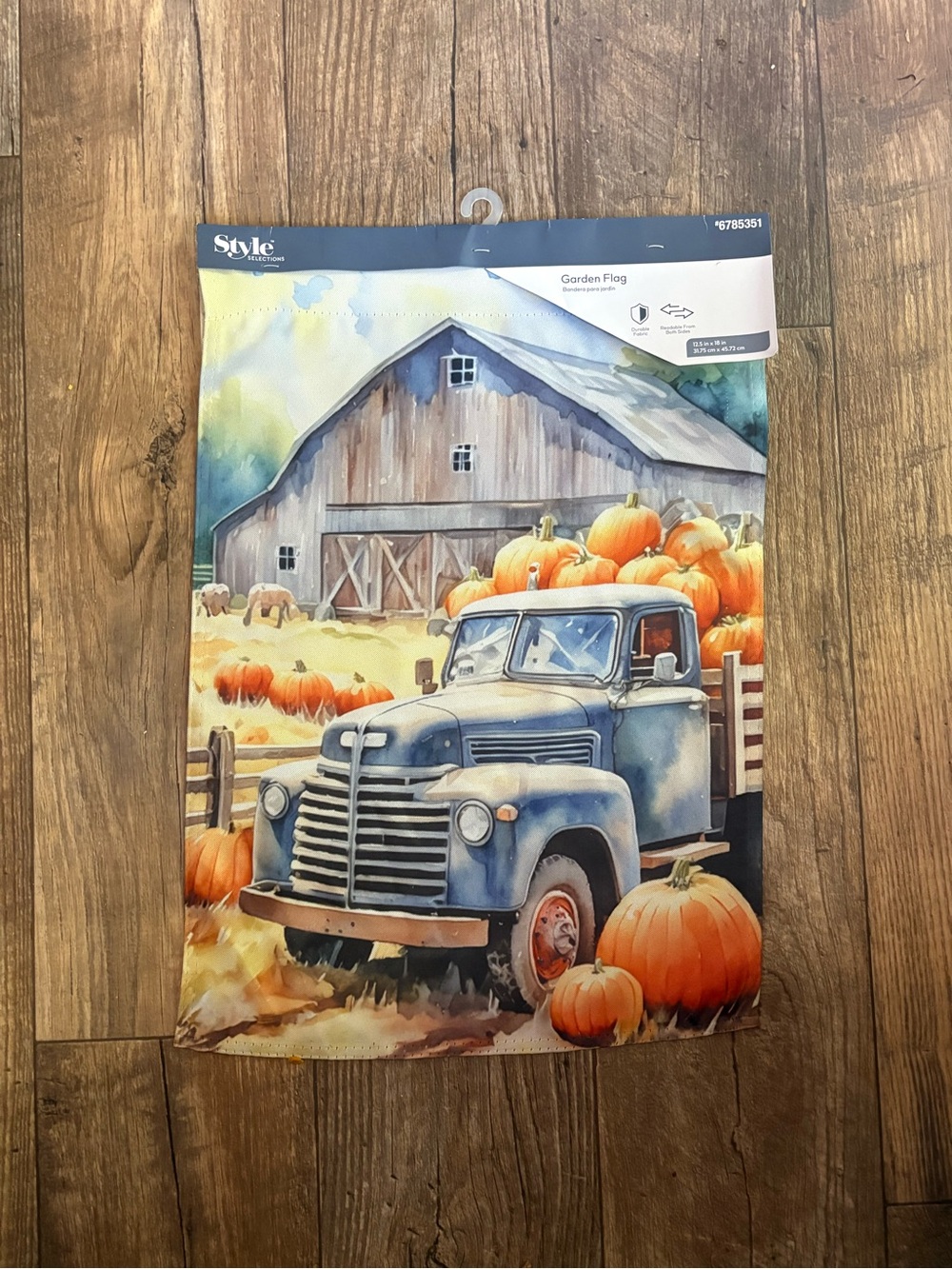 Style & Co. Blue Vintage Truck Pumpkin Garden Flag